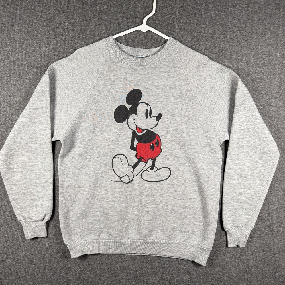 Vintage Disney Mickey Mouse Sweatshirt Large Gray USA Raglan Tri Blend Crewneck
